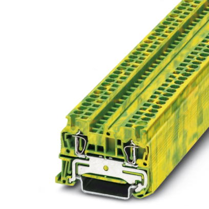 Phoenix Contact Ground - Feed-Through Terminal Block; ST 2;5-PE; #28 - #12; Spring-Cage Connection; Green-Yellow